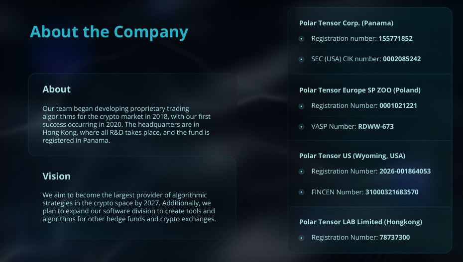 Polar Tensor company registration and licensing information